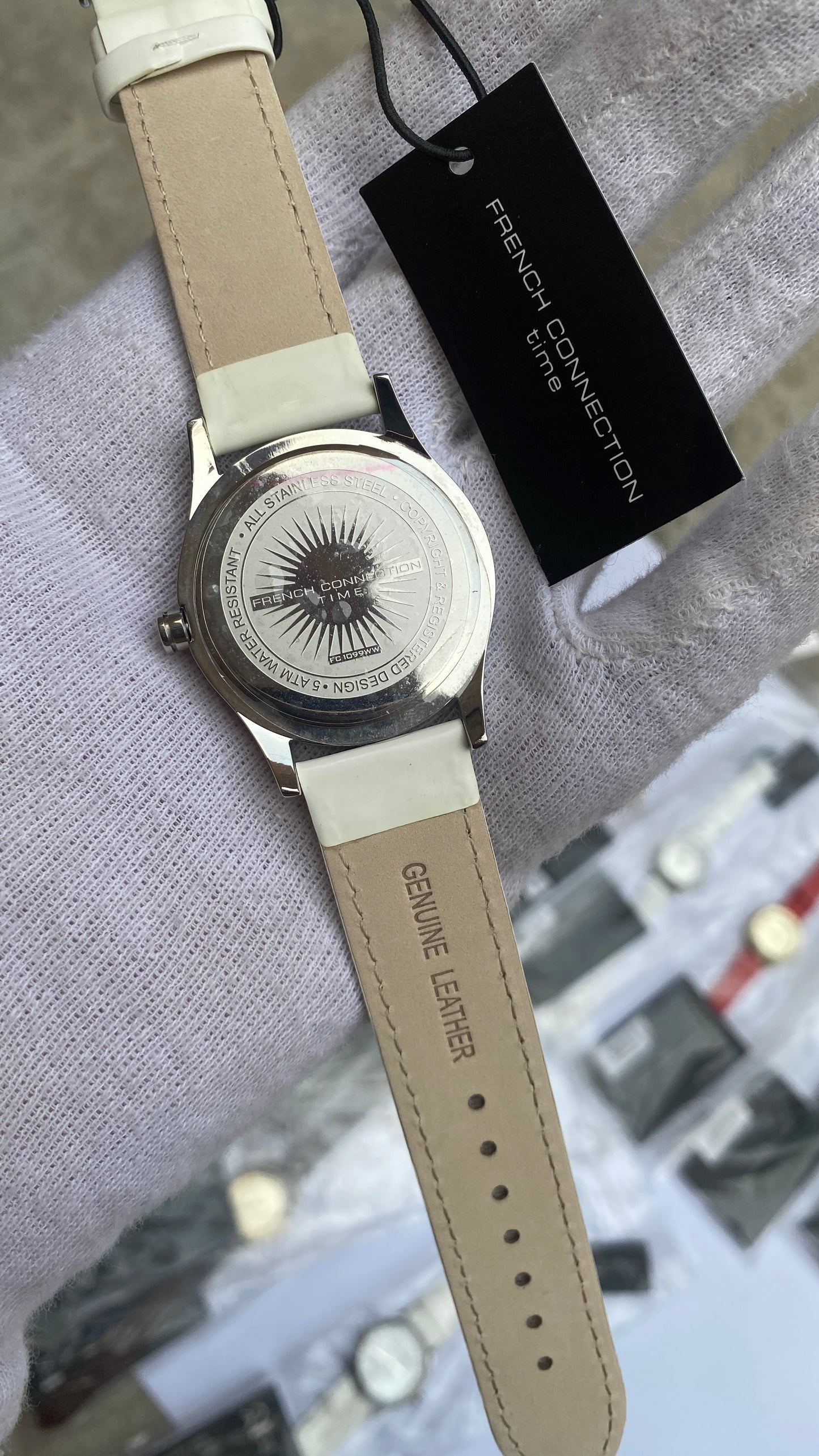 French connection women’s white leather dress watch