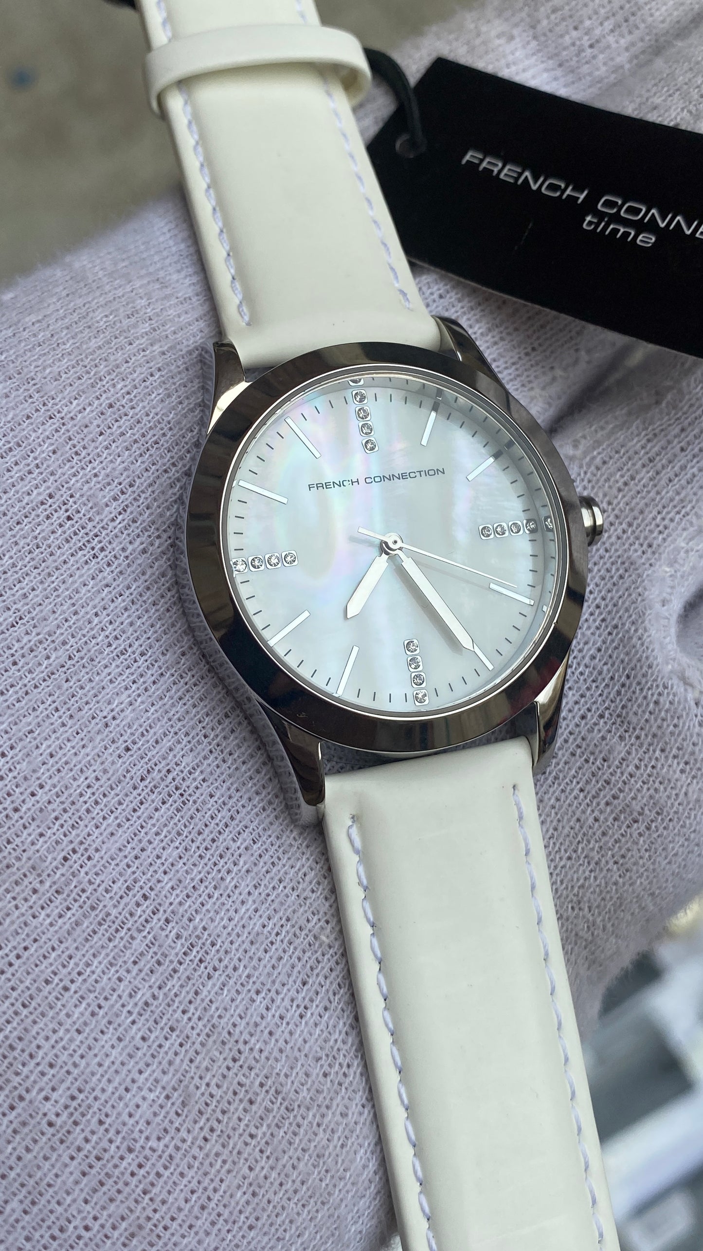 French connection women’s white leather dress watch