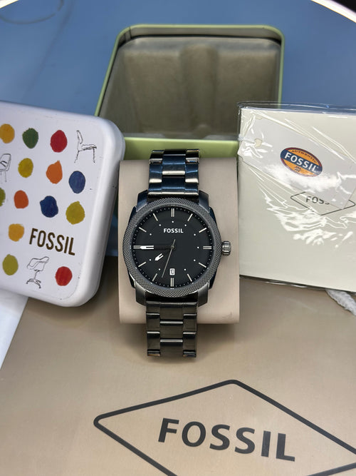 Fossil Machine Black Stainless Steel Black Dial Quartz Watch for Gents - FS4774