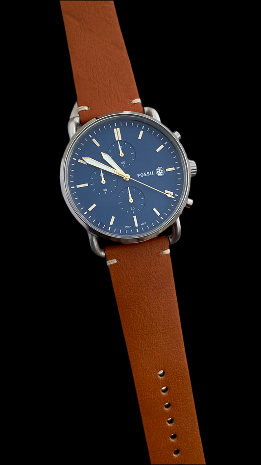 Fossil Commuter FS5401 – Men’s Brown Leather Strap Blue Dial Chronograph Quartz Watch