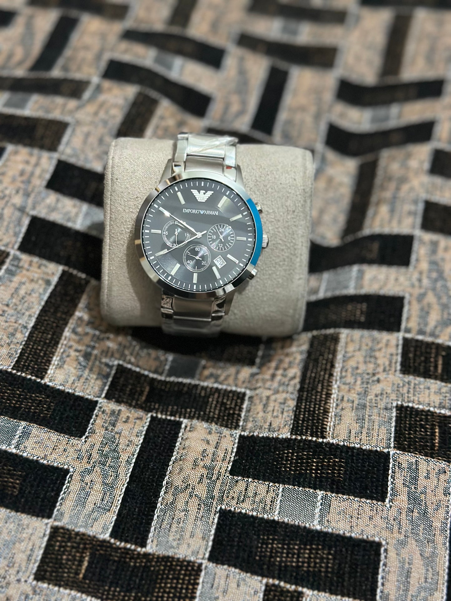 Emporio Armani Men’s Classic Chronograph Watch AR2453 – 43mm Black Dial Stainless Steel Timepiece