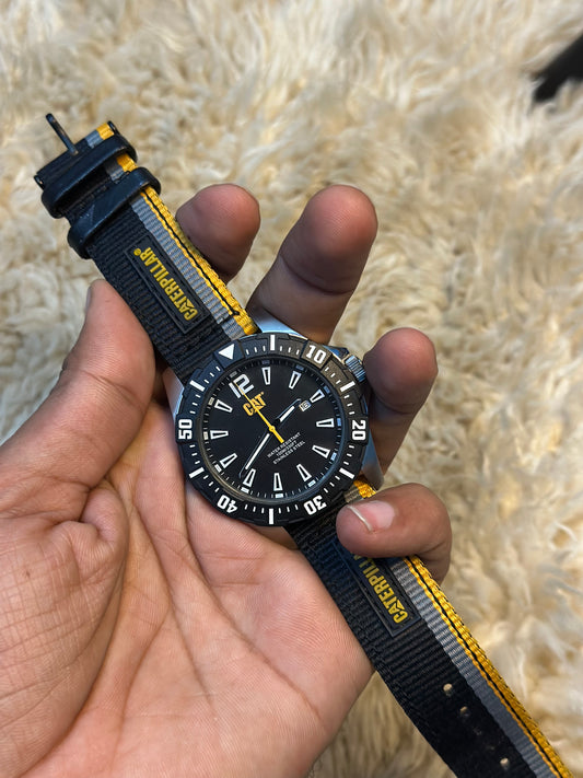 CAT Caterpillar Steer Men's 3-Hand Date Black Nylon Strap Watch PX14121137
