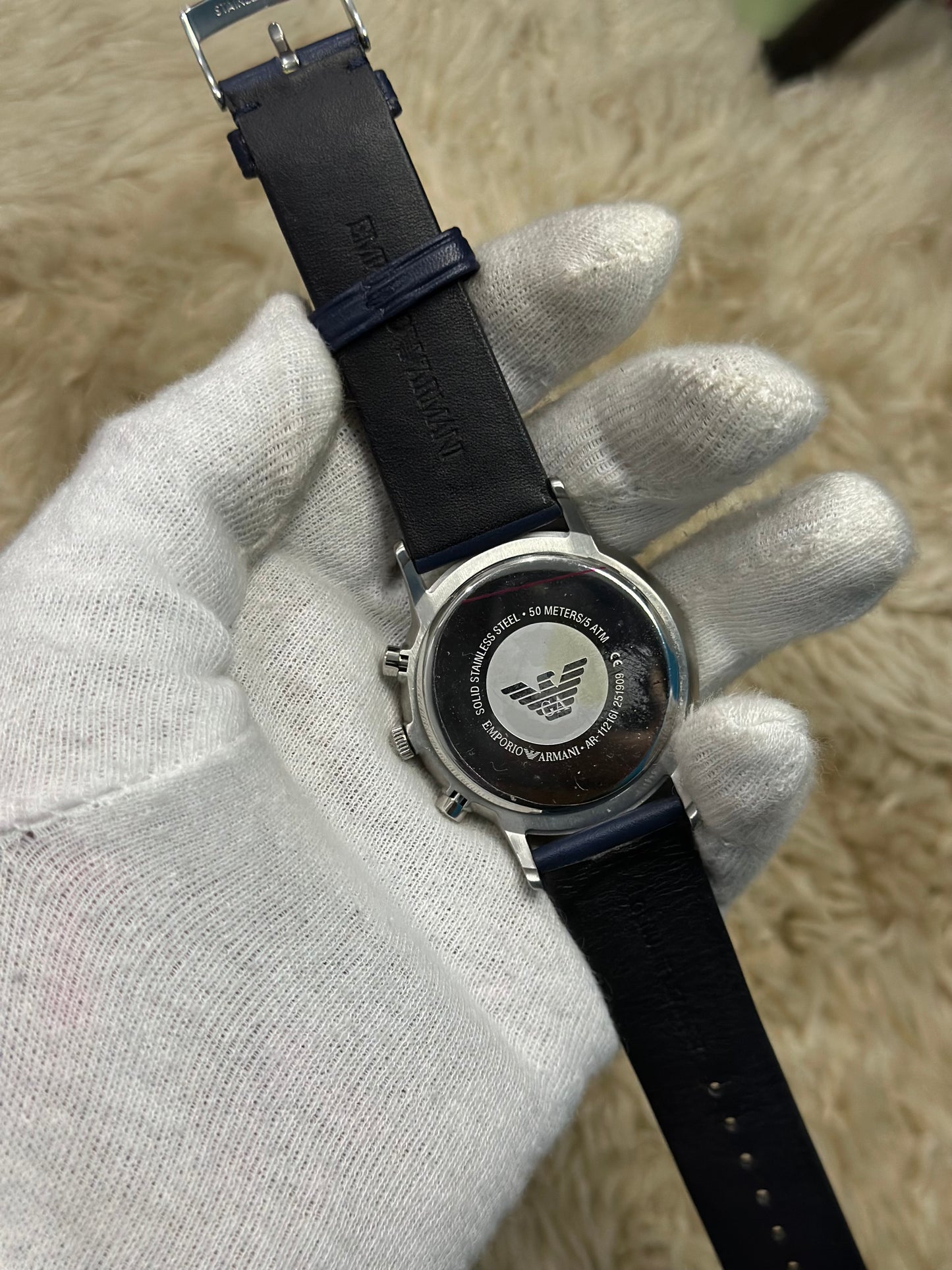 EMPORIO ARMANI Renato Blue Leather Strap Blue Dial Chronograph Quartz Watch for Gents - AR11216