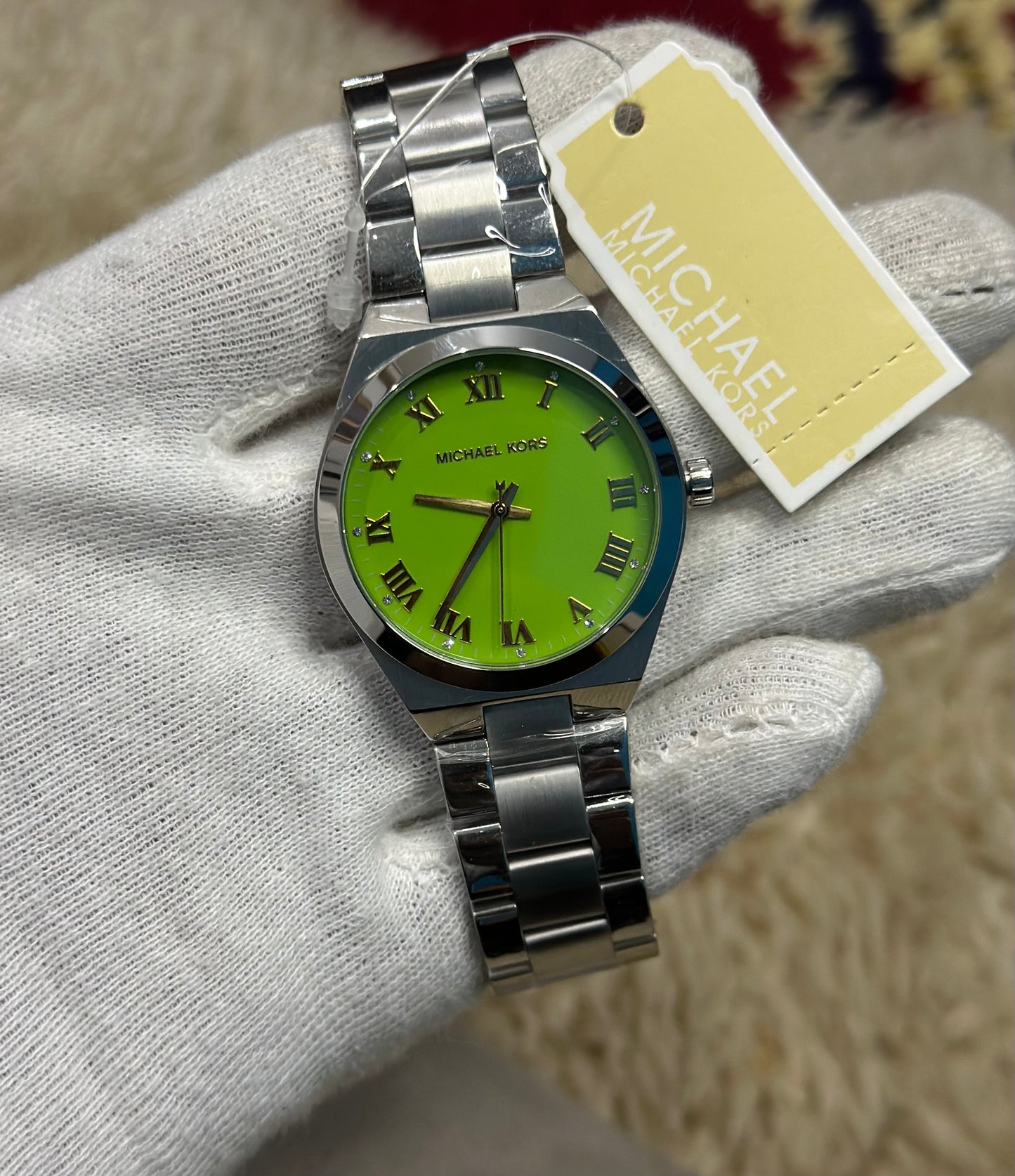 Michael Kors Lennox Three-Hand Green Dial Silver Steel Strap Watch For Women - MK7463