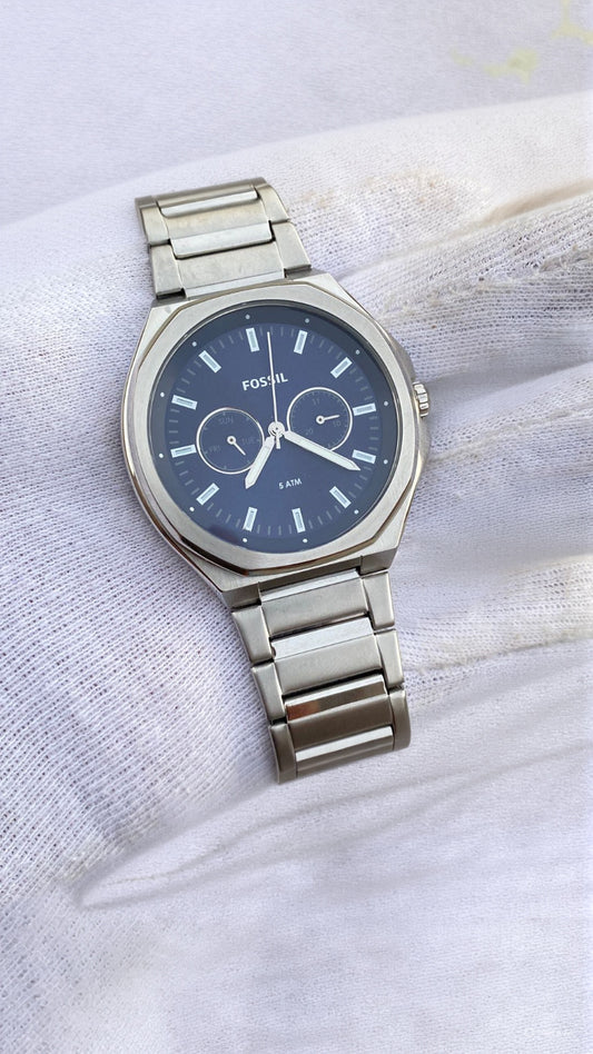 Fossil Evanston BQ2610 – Men’s Silver Stainless Steel Black Dial Chronograph Quartz Watch