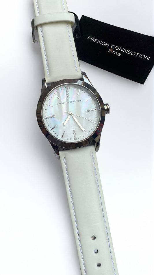 French connection women’s white leather dress watch