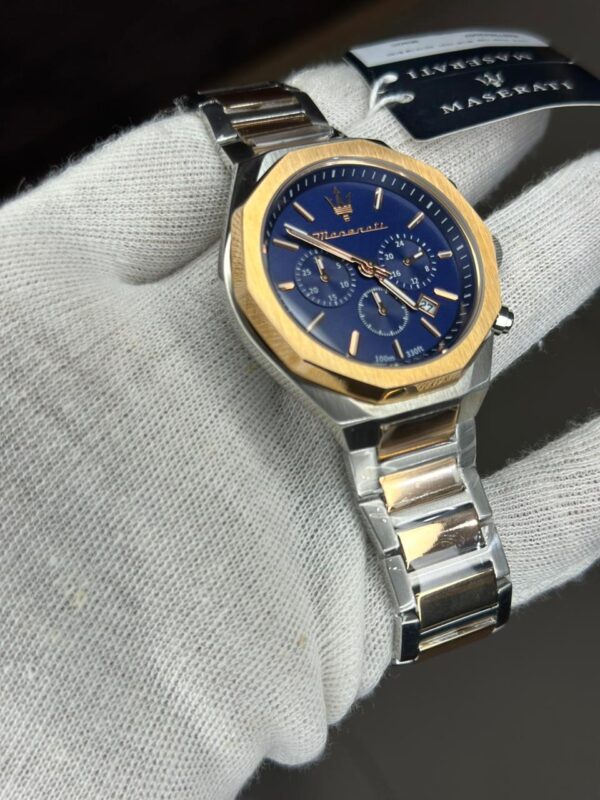 Maserati Men’s Chronograph Watch – Blue Dial Two Tone Stainless Steel Luxury Wrist Watch