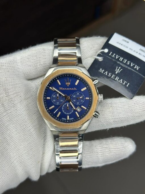 Maserati Men’s Chronograph Watch – Blue Dial Two Tone Stainless Steel Luxury Wrist Watch