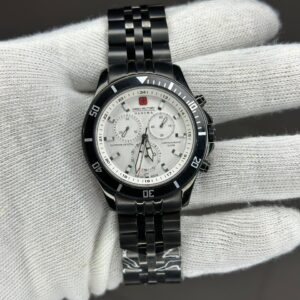 Swiss Military Hanowa Black Stainless Steel Chronograph Watch – White Dial | Sapphire Crystal | 10 ATM
