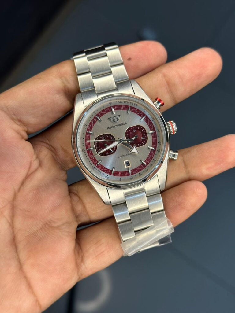 Emporio Armani Silver Chronograph Stainless Steel Watch for Men