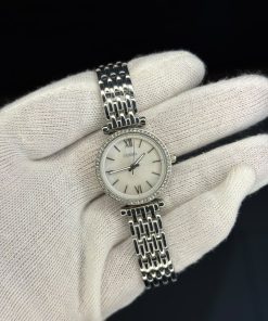 Fossil Women's Silver Stainless Steel Analog Watch with Crystal Bezel & Mother-of-Pearl Dial