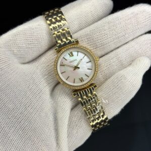 Fossil Women's Gold-Tone Stainless Steel Analog Watch with Crystal Bezel & Mother-of-Pearl Dial