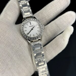 Fossil Women's Silver Stainless Steel Analog Watch with Crystal Bezel and Crystal Bracelet