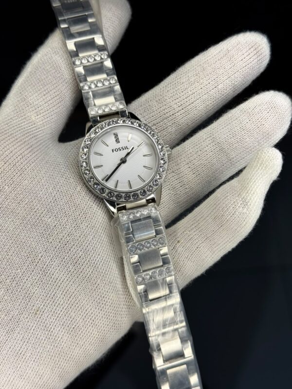 Fossil Women's Silver Stainless Steel Analog Watch with Crystal Bezel and Crystal Bracelet