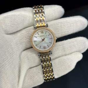 Fossil Women's Two-Tone Stainless Steel Analog Watch | Elegant Ladies Watch Fossil Women's Two-Tone Stainless Steel Analog Watch with Crystal Bezel and Mother-of-Pearl Dial