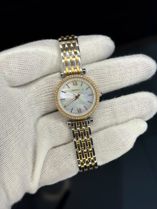 Fossil Women's Two-Tone Stainless Steel Analog Watch with Crystal Bezel and Mother-of-Pearl Dial