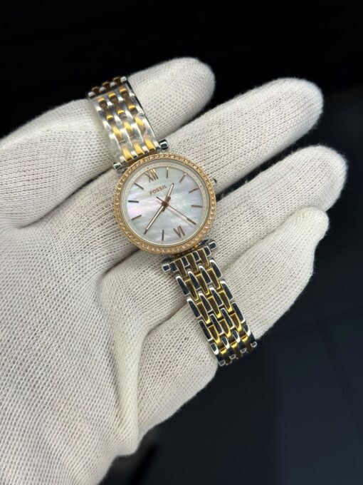Fossil Women's Two-Tone Stainless Steel Analog Watch with Crystal Bezel & Mother-of-Pearl Dial