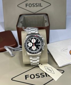 Fossil Silver Stainless Steel Black Dial Quartz Watch for Ladies - FS-6045