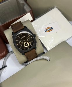 Fossil Machine Brown Leather Strap Brown Dial Chronograph Quartz Watch for Gents - FS4656