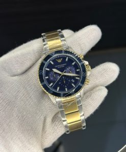 EMPORIO ARMANI Diver Two-tone Stainless Steel Navy Blue Dial Chronograph Quartz Watch for Gents -EMPORIO ARMANI AR 11362