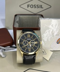 Fossil Flynn Gold Black Leather Chronograph BQ2823 Men's Watch