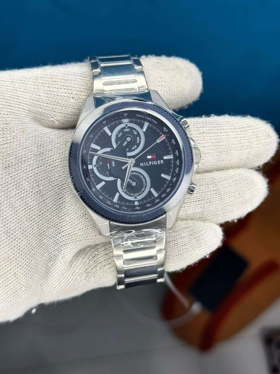 Tommy Hilfiger Clark Silver Stainless Steel Blue Dial Chronograph Quartz Watch for Gents - 1792080
