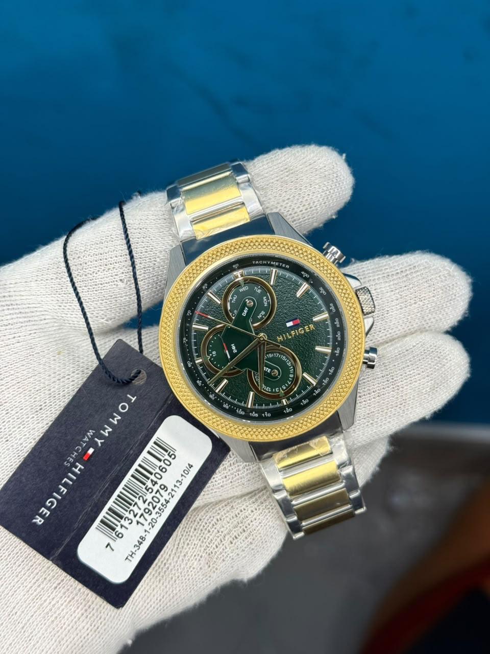 Tommy Hilfiger Clark Two-tone Stainless Steel Green Dial Chronograph Quartz Watch for Gents - 1792079